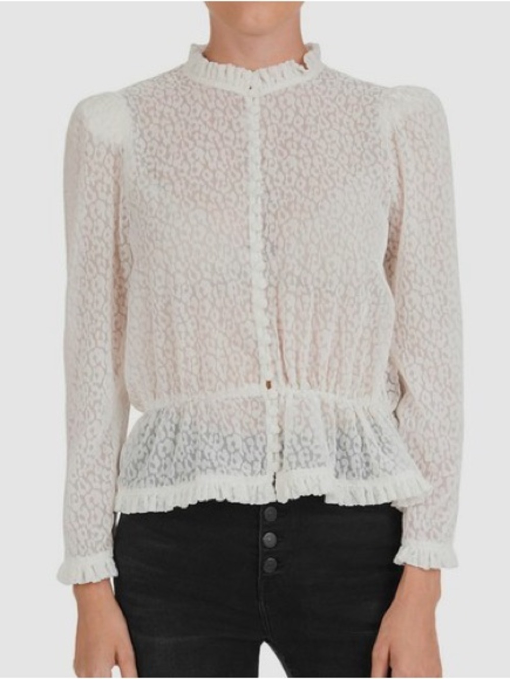 The Kooples Cream Textured Velvet Button-Up Top $514